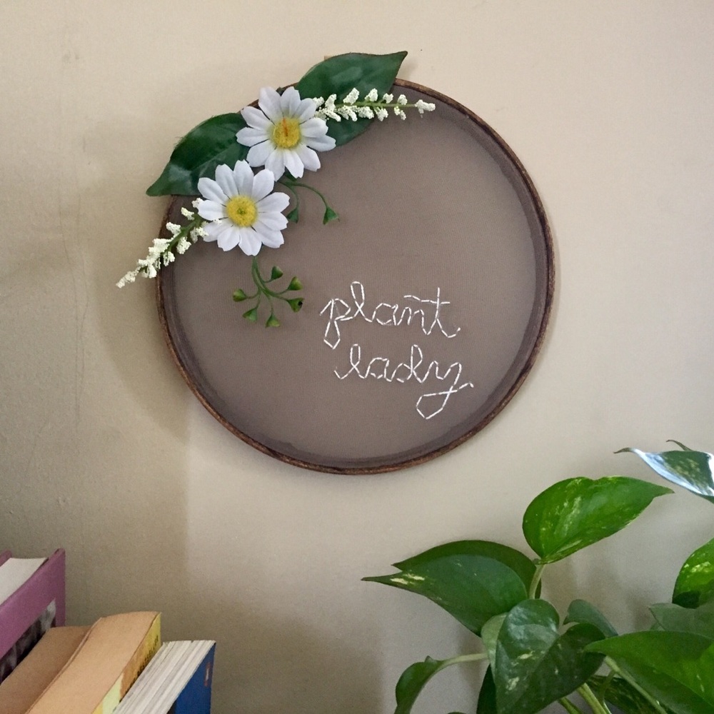 “Plant Lady” Hand Embroidered Wall Art